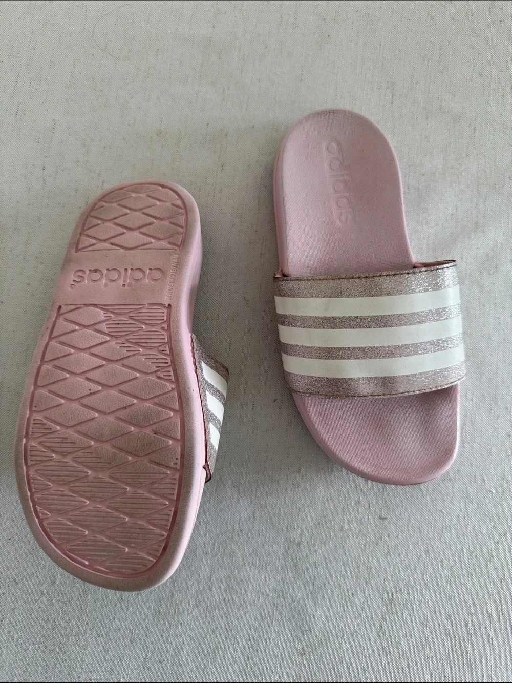 adidas Light Pink Slides with White Stripes size 12